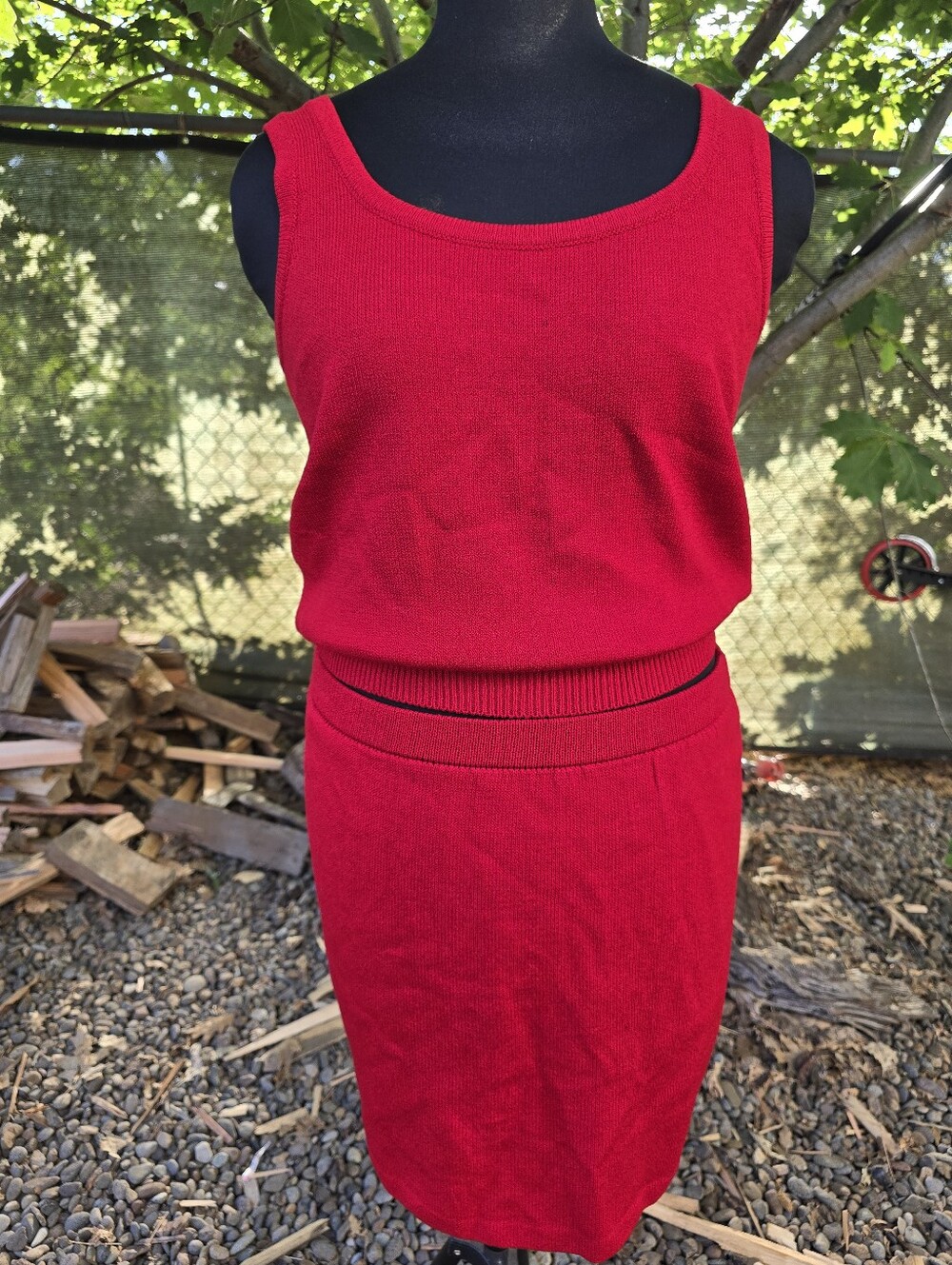 Vtg 80's 90's St. John Red Knit Tank Pencil Skirt Set Power Dressing Corporate